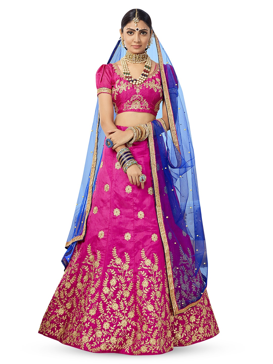 

Maroosh Embroidered Thread Work Unstitched Lehenga & Blouse With Dupatta, Pink