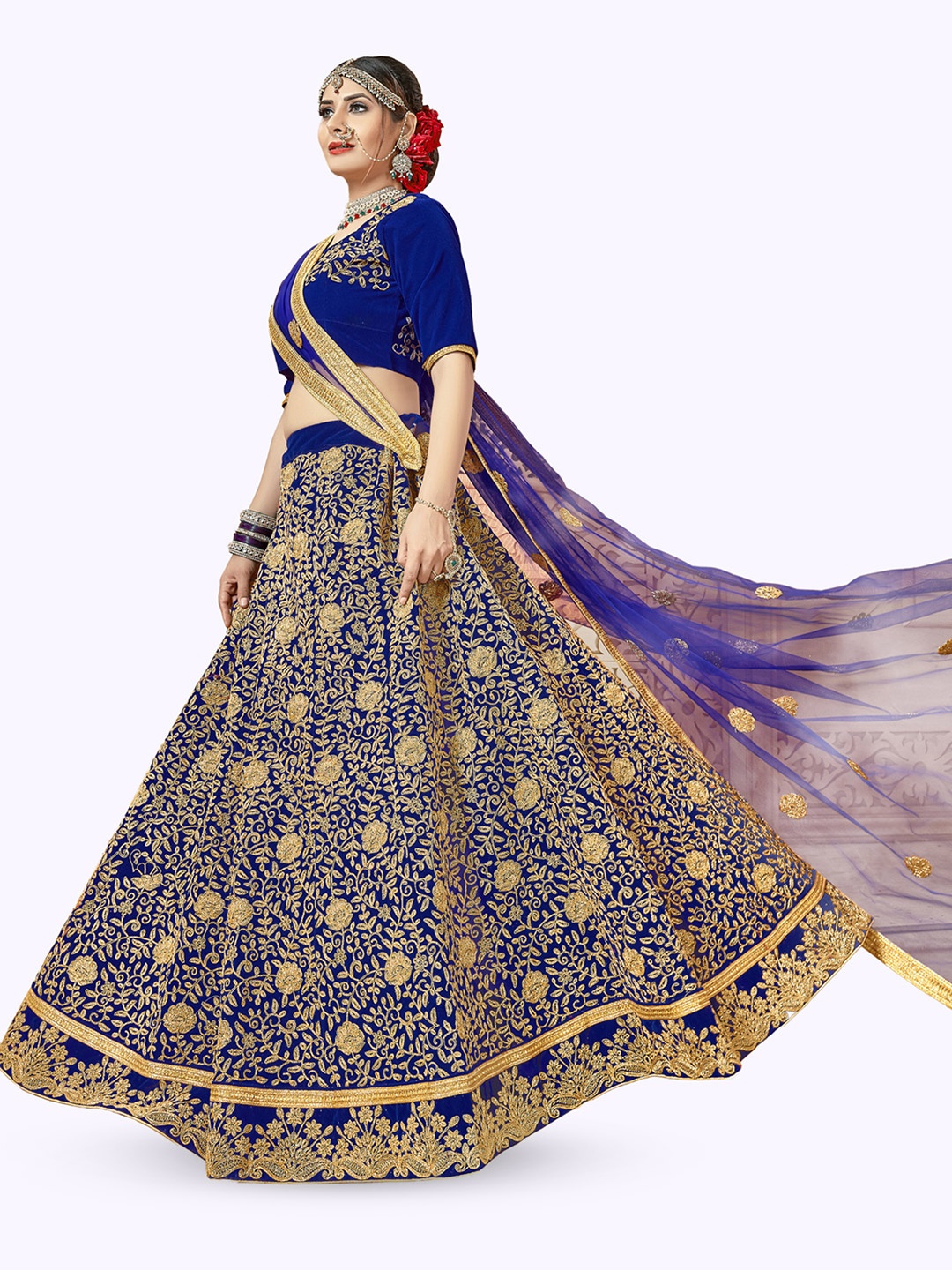 

Maroosh Embroidered Thread Work Unstitched Lehenga & Blouse With Dupatta, Blue