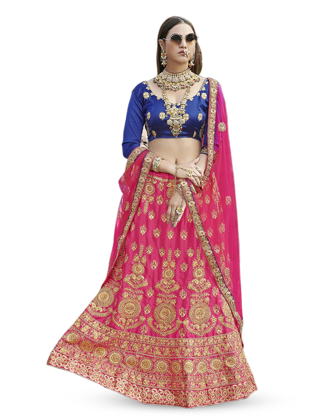 

Maroosh Embroidered Thread Work Unstitched Lehenga & Blouse With Dupatta, Pink