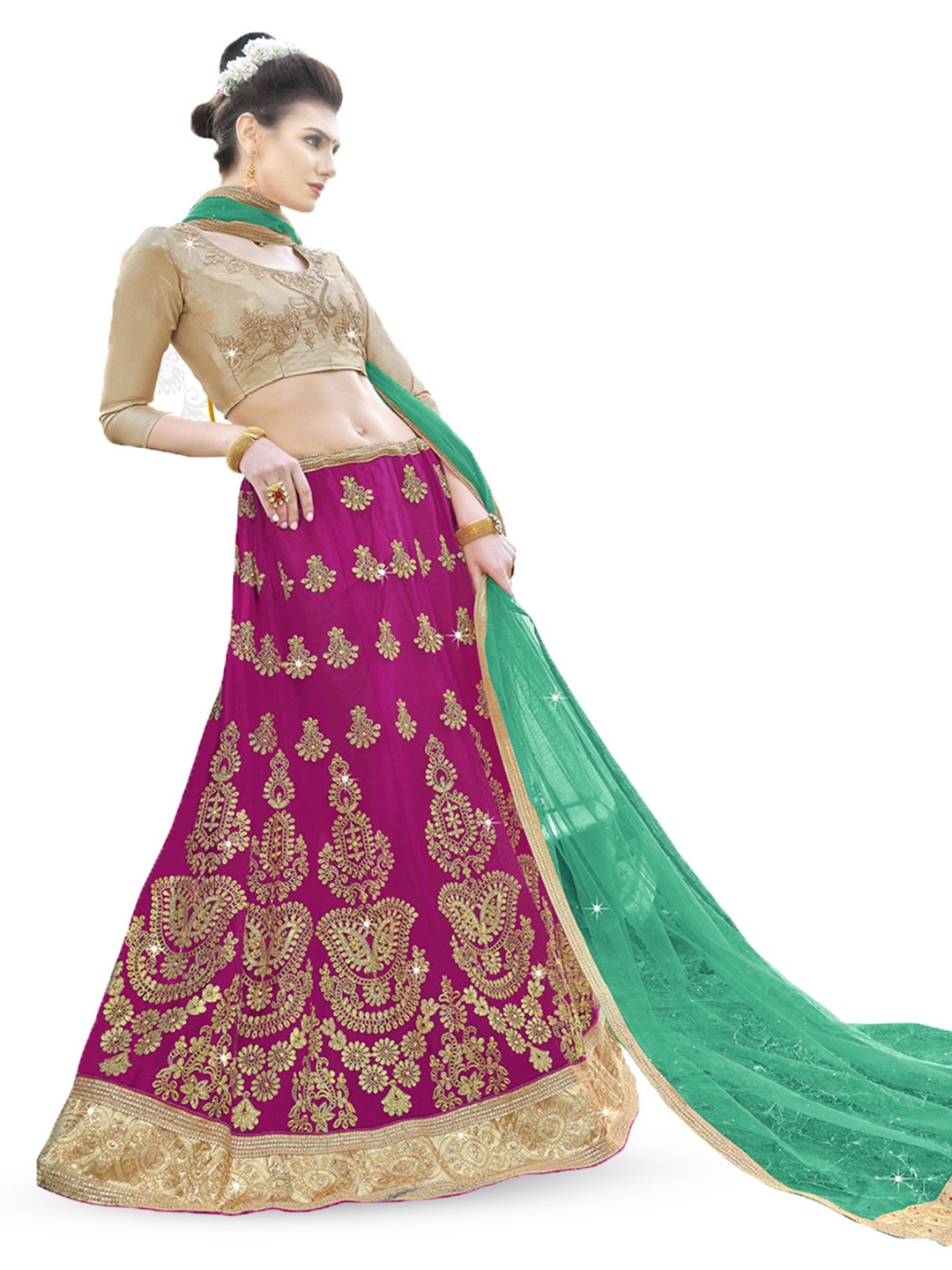 

Maroosh Embroidered Thread Work Unstitched Lehenga & Blouse With Dupatta, Pink