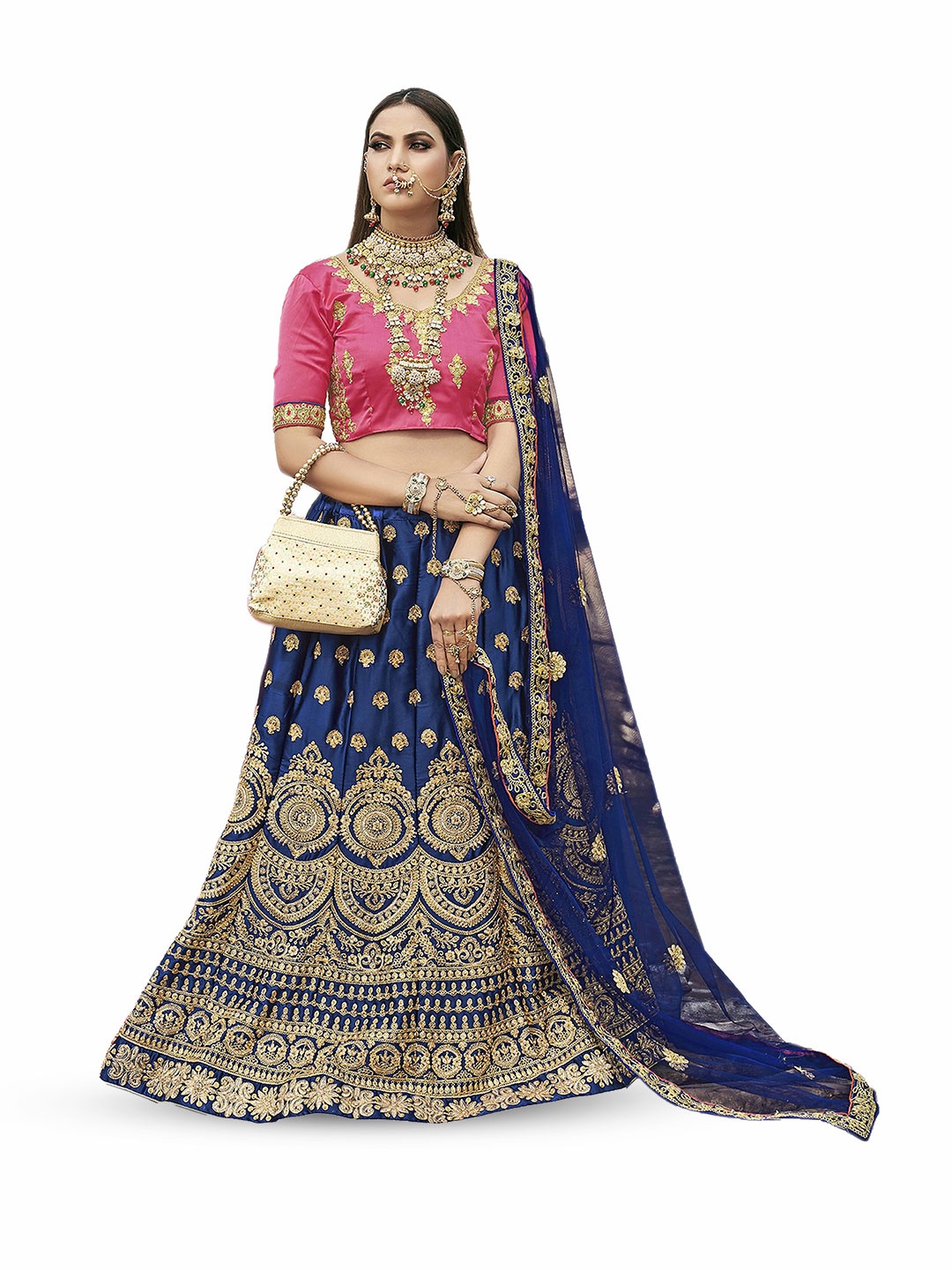 

Maroosh Embroidered Thread Work Unstitched Lehenga & Blouse With Dupatta, Blue
