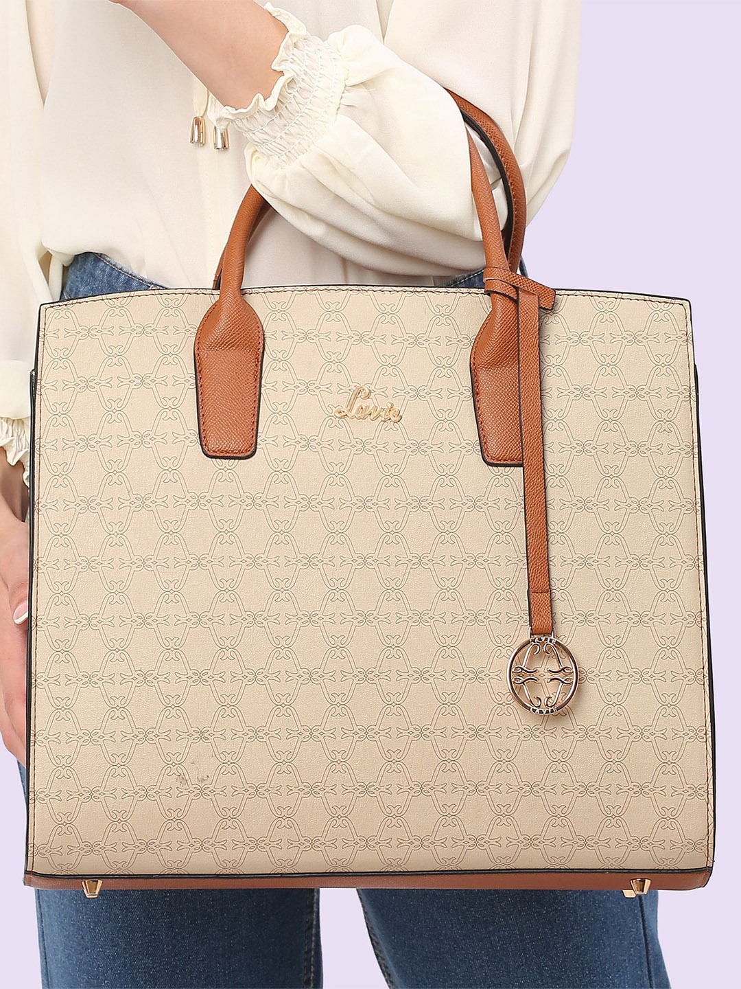 

Lavie Women Printed Structured Handheld Bag with Quilted, Beige