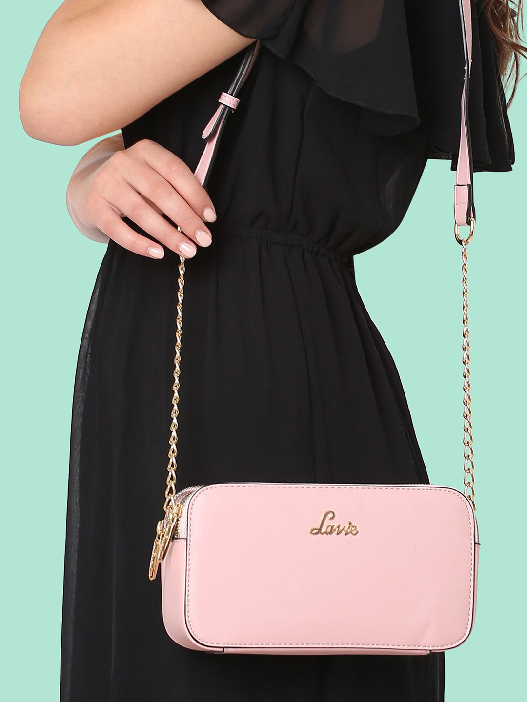 

Lavie Women Animal Printed Structured Sling Bag, Pink