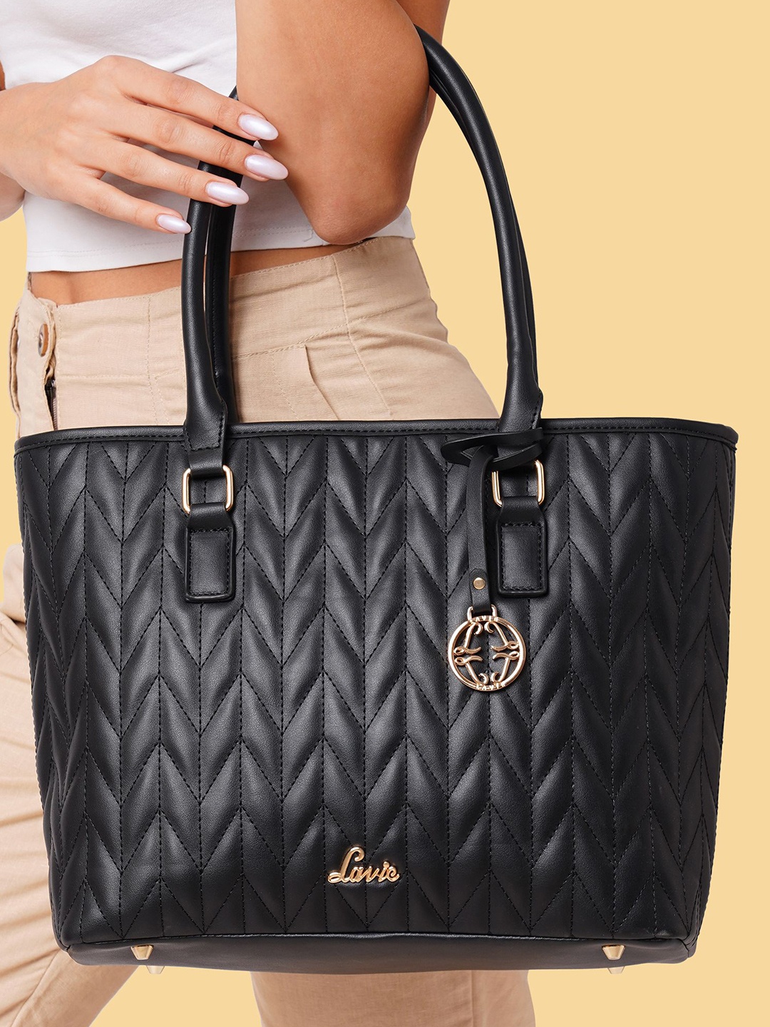 

Lavie Women Shopper Handheld Bag with Quilted Details, Black