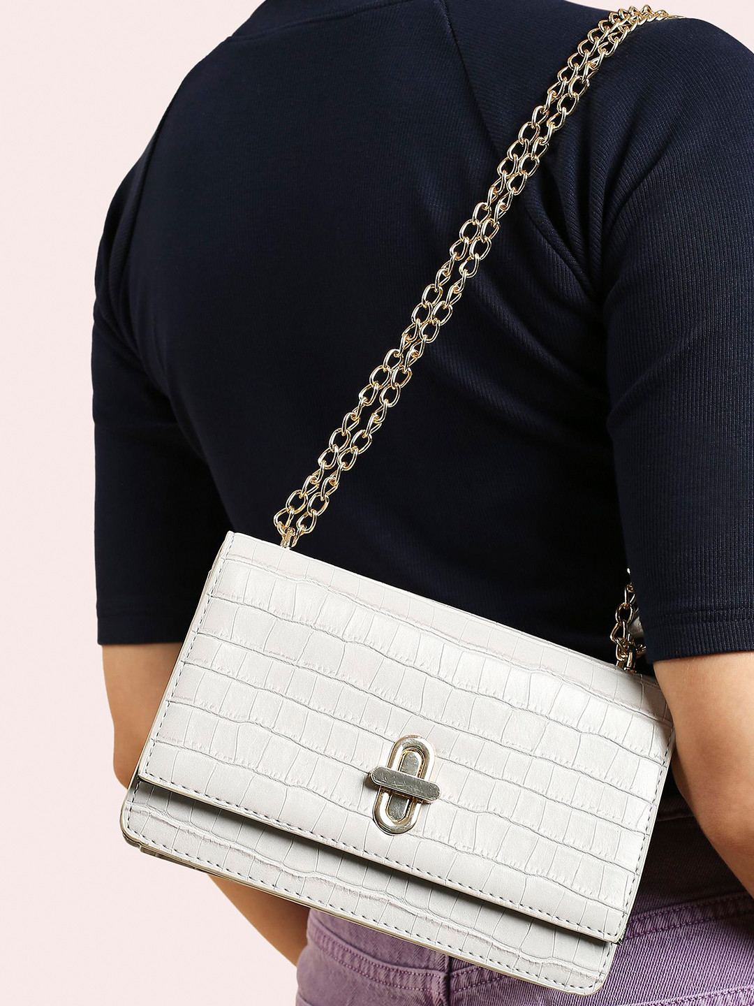 

Lavie Women Structured Sling Bag with Quilted, Cream