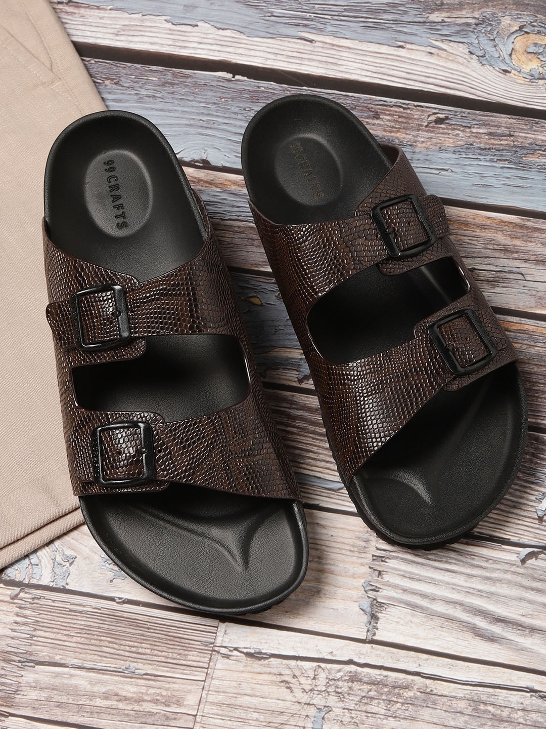 

99CRAFTS Men Leather Comfort Sandals, Brown