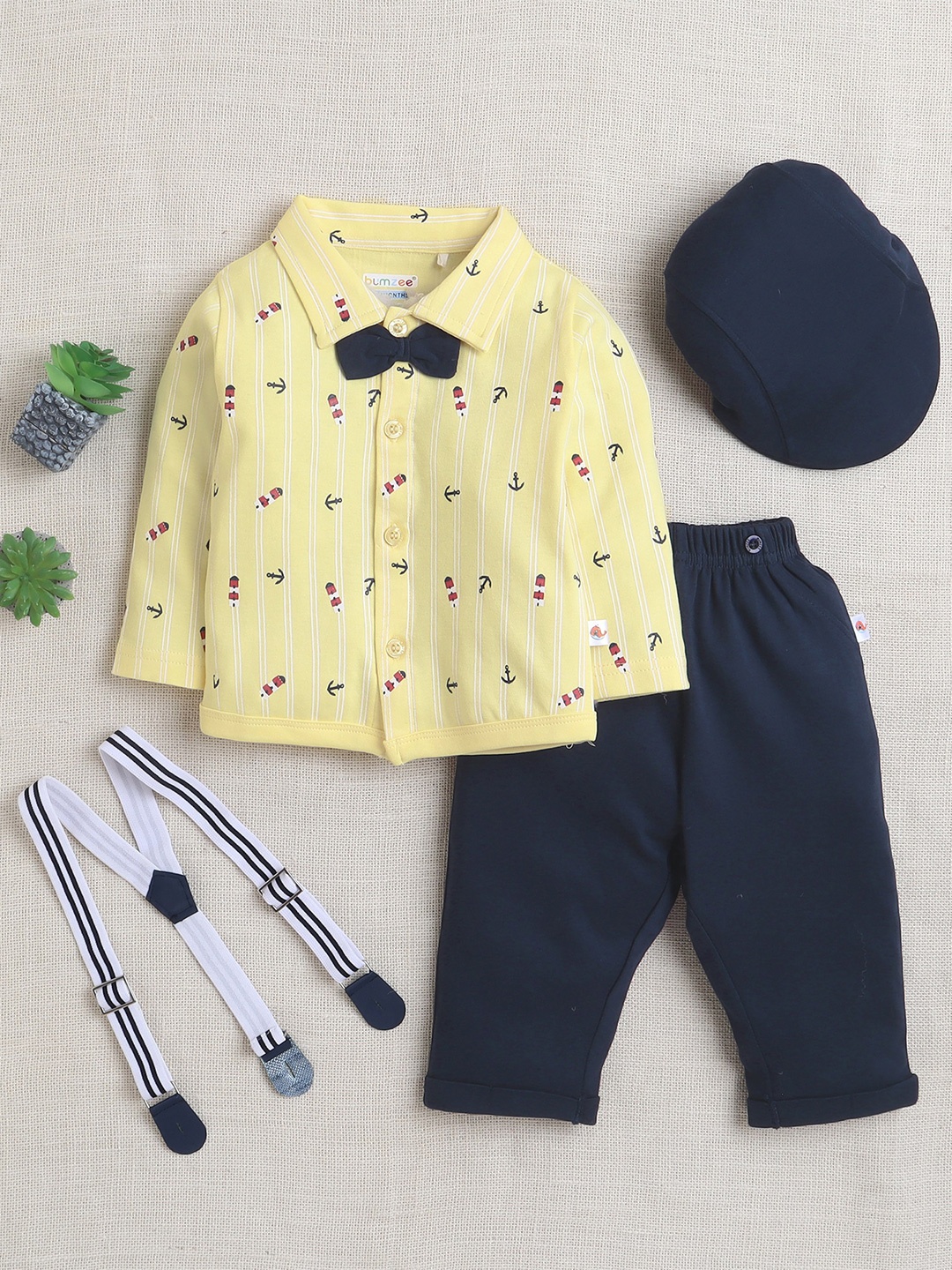 

BUMZEE Boys Printed Shirt with Trousers, Navy blue