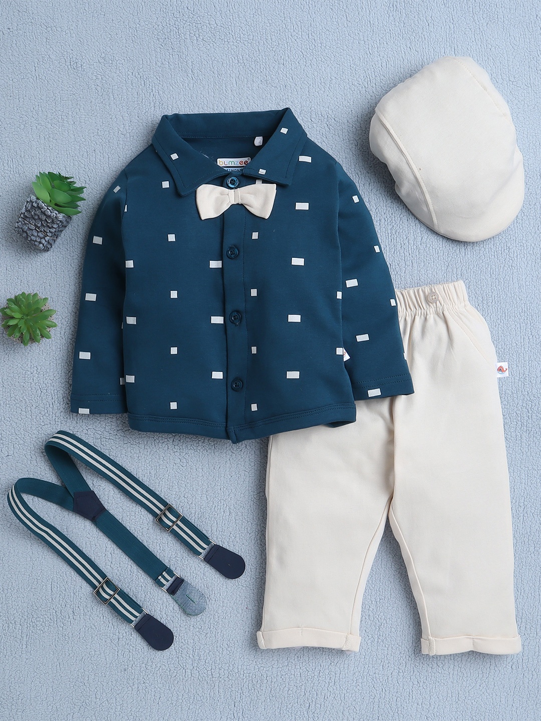 

BUMZEE Boys Printed Shirt with Trousers, Beige