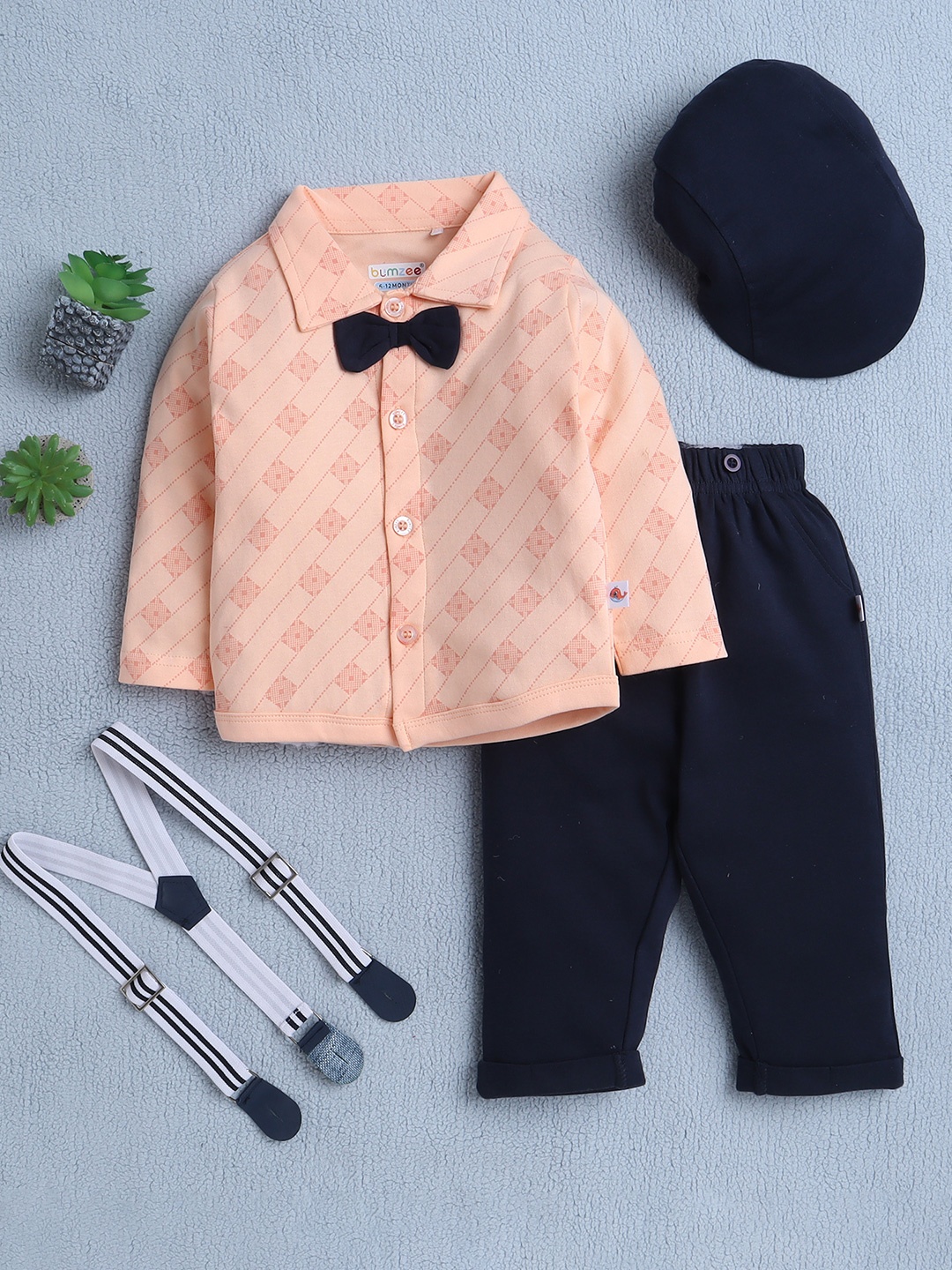 

BUMZEE Boys Printed Shirt with Trousers, Navy blue