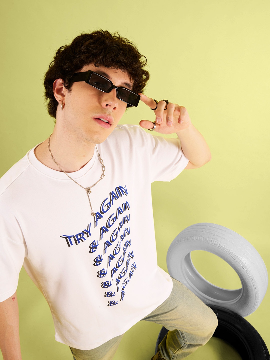 

Bene Kleed Men Typography Printed Round Neck Cotton Oversized T-shirt, White