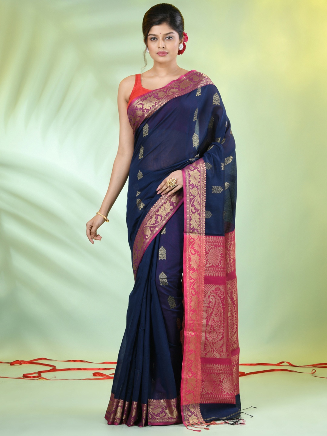 

Charukriti Ethnic Motifs Woven Design Zari Saree, Navy blue