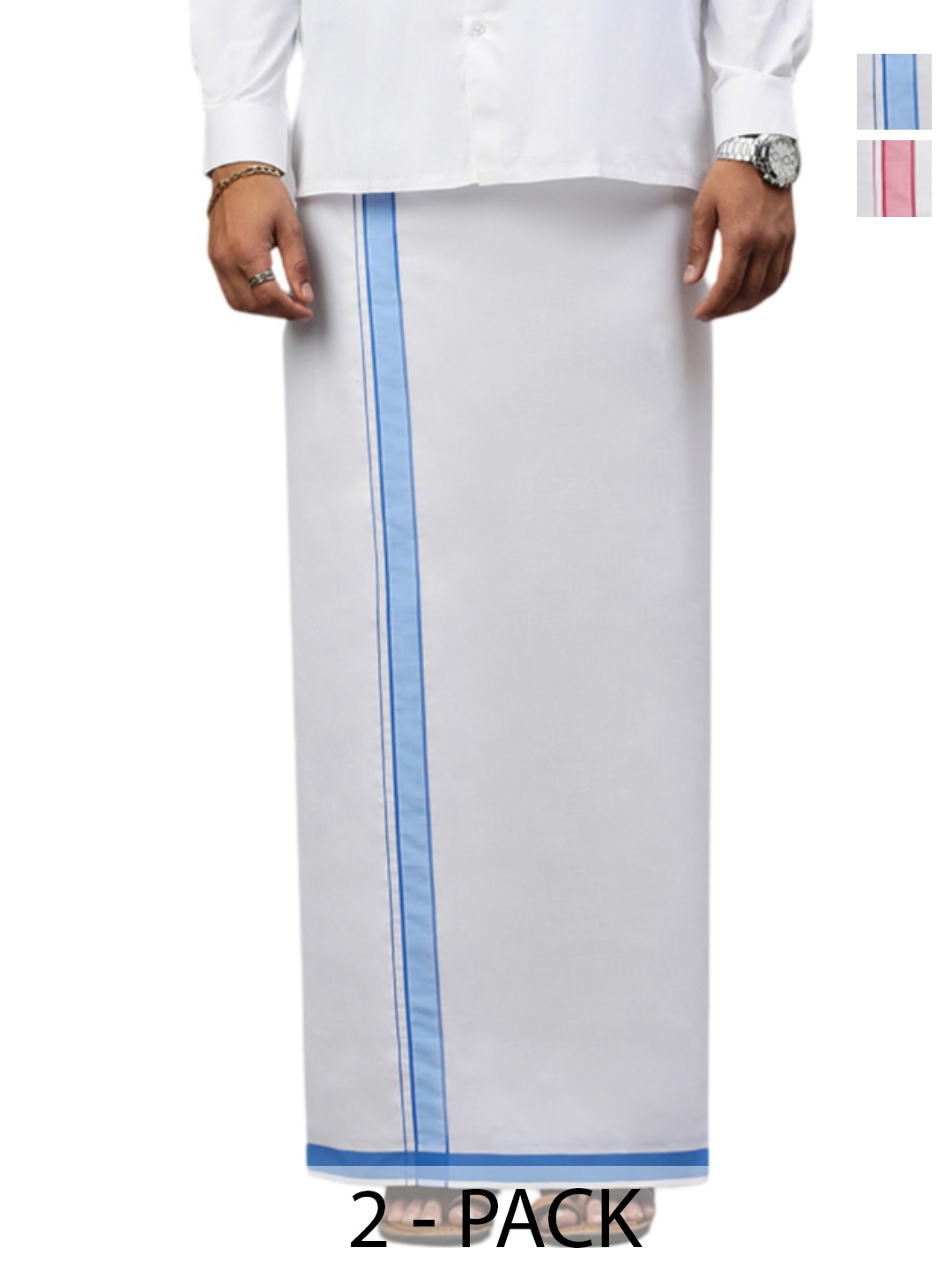 

Ramraj Pack of 2 Men Solid Border Dhoti, White