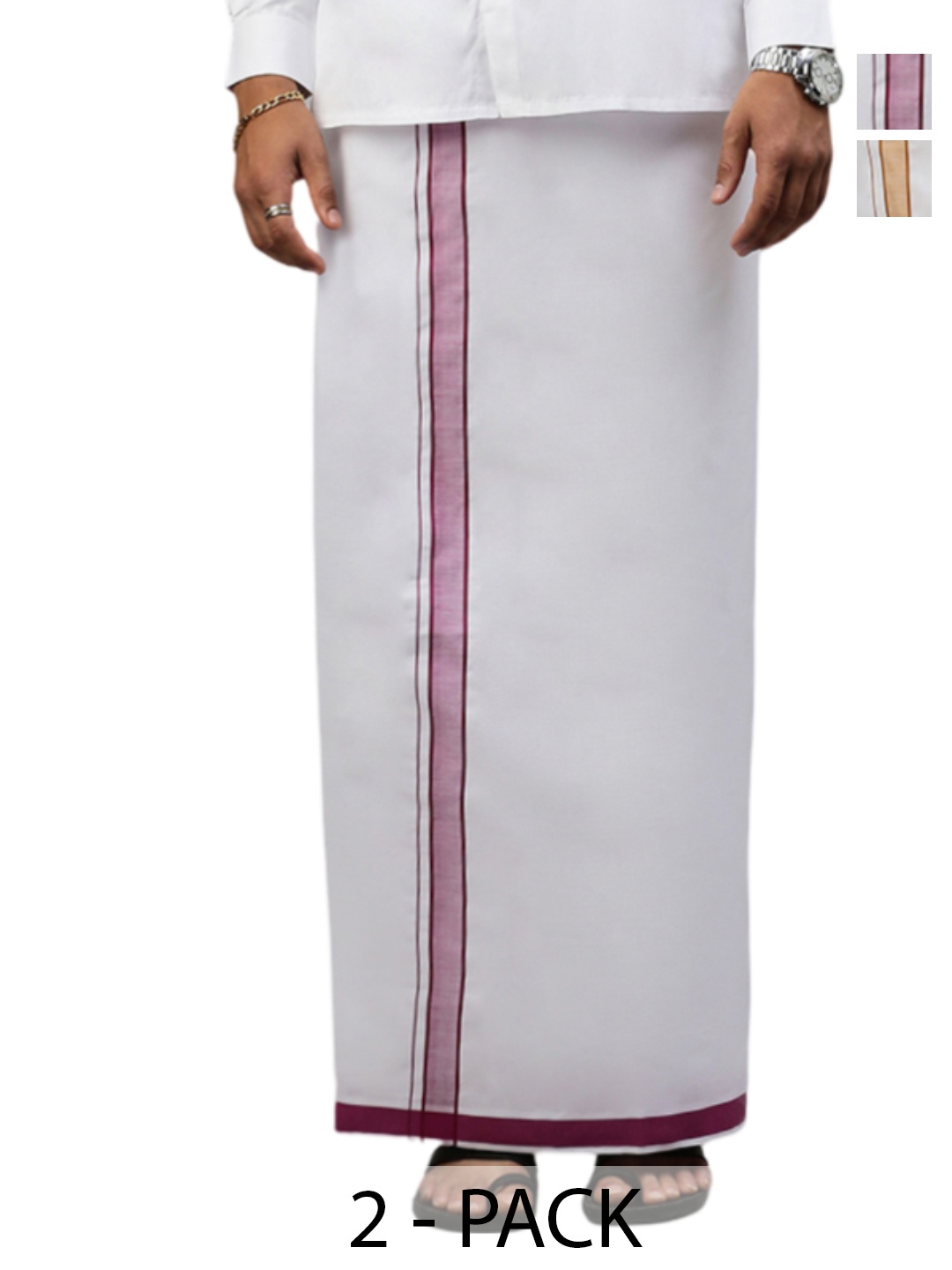 

Ramraj Pack of 2 Men Solid Border Dhoti, White