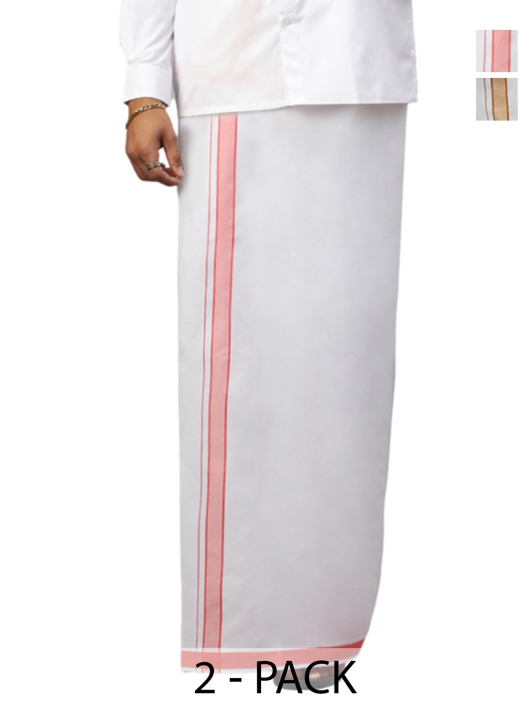 

Ramraj Pack of 2 Men Solid Border Dhoti, White