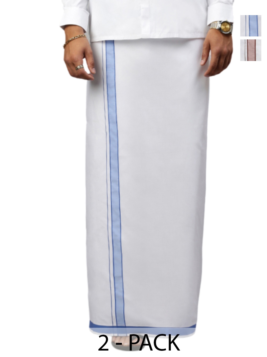 

Ramraj Pack of 2 Men Solid Border Dhoti, White