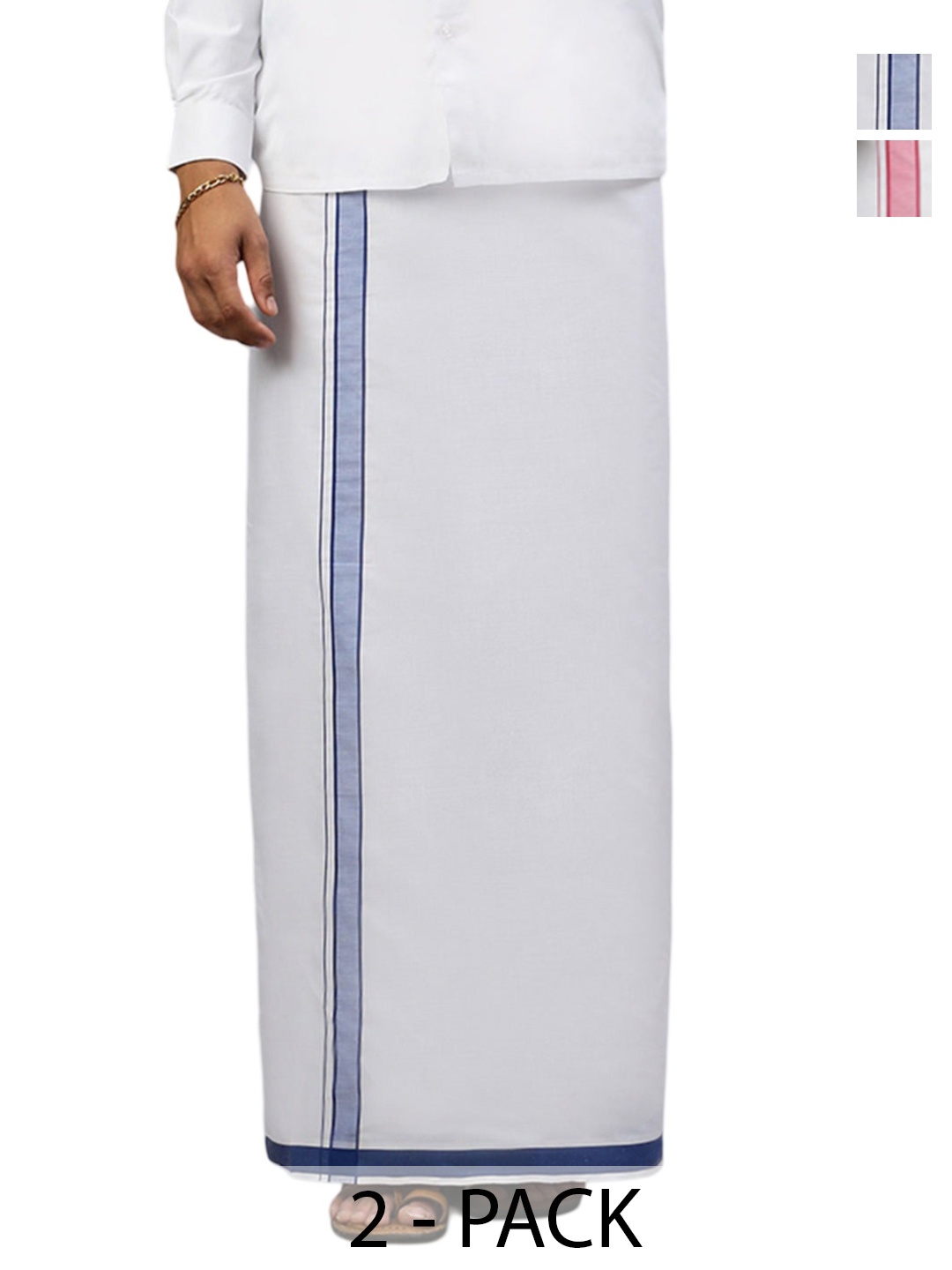 

Ramraj Pack of 2 Men Solid Border Dhoti, White