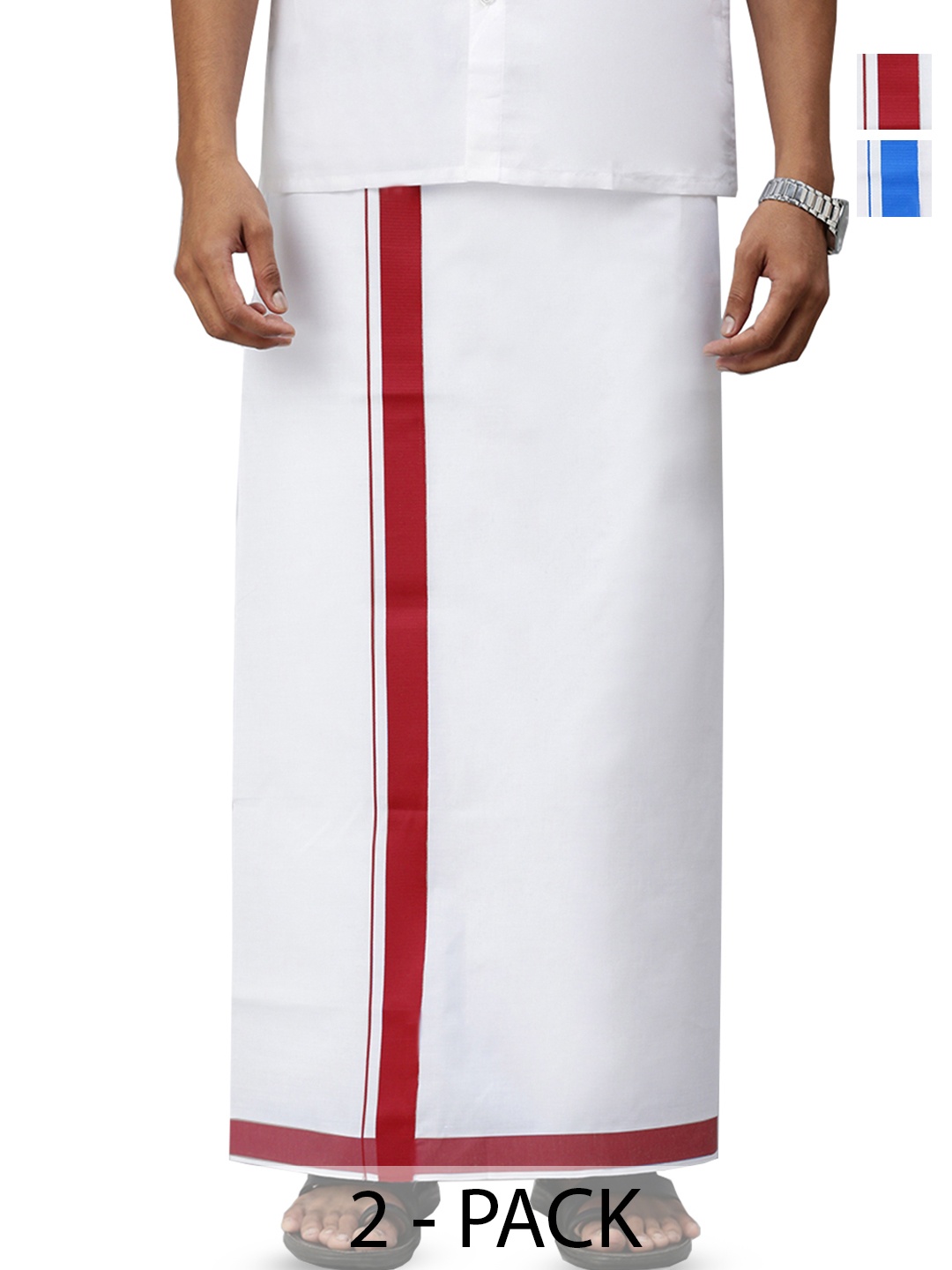 

Ramraj Pack of 2 Men Solid Border Dhoti, White