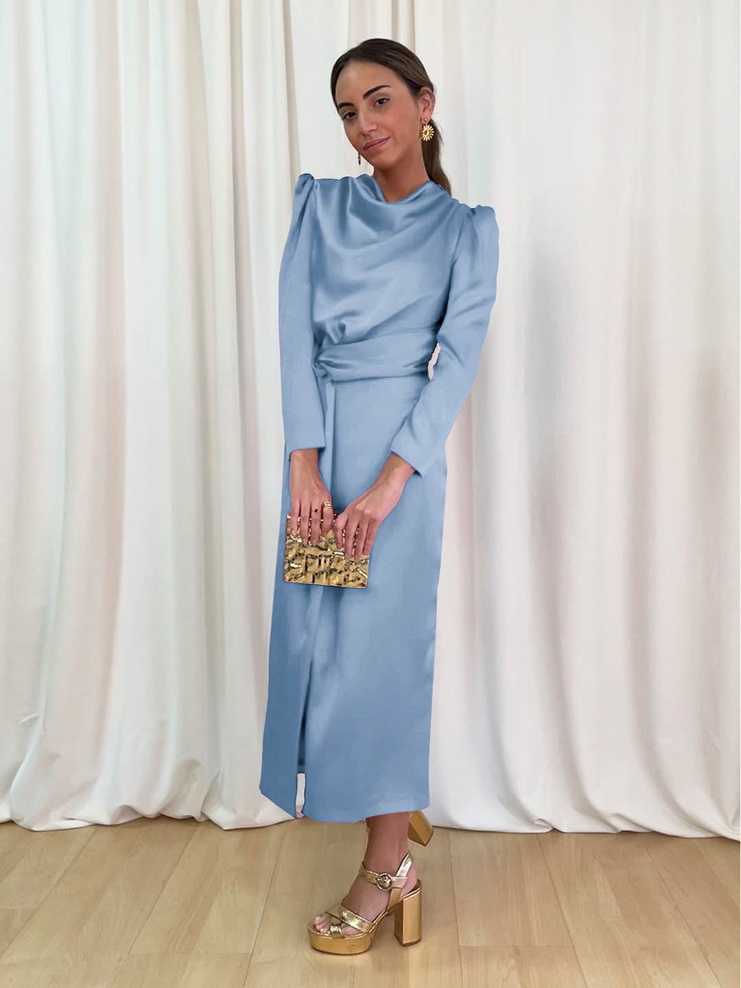 

HERE&NOW Solid Sheath Midi Dress, Blue
