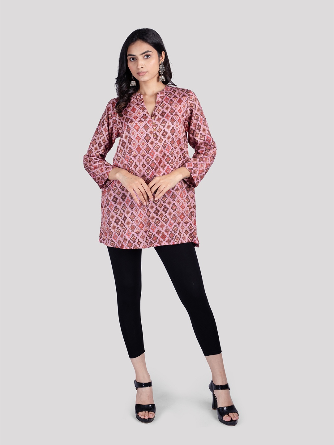 

HUE & HIDE Women Ethnic Motifs Printed Pure Cotton Kurti, Mauve