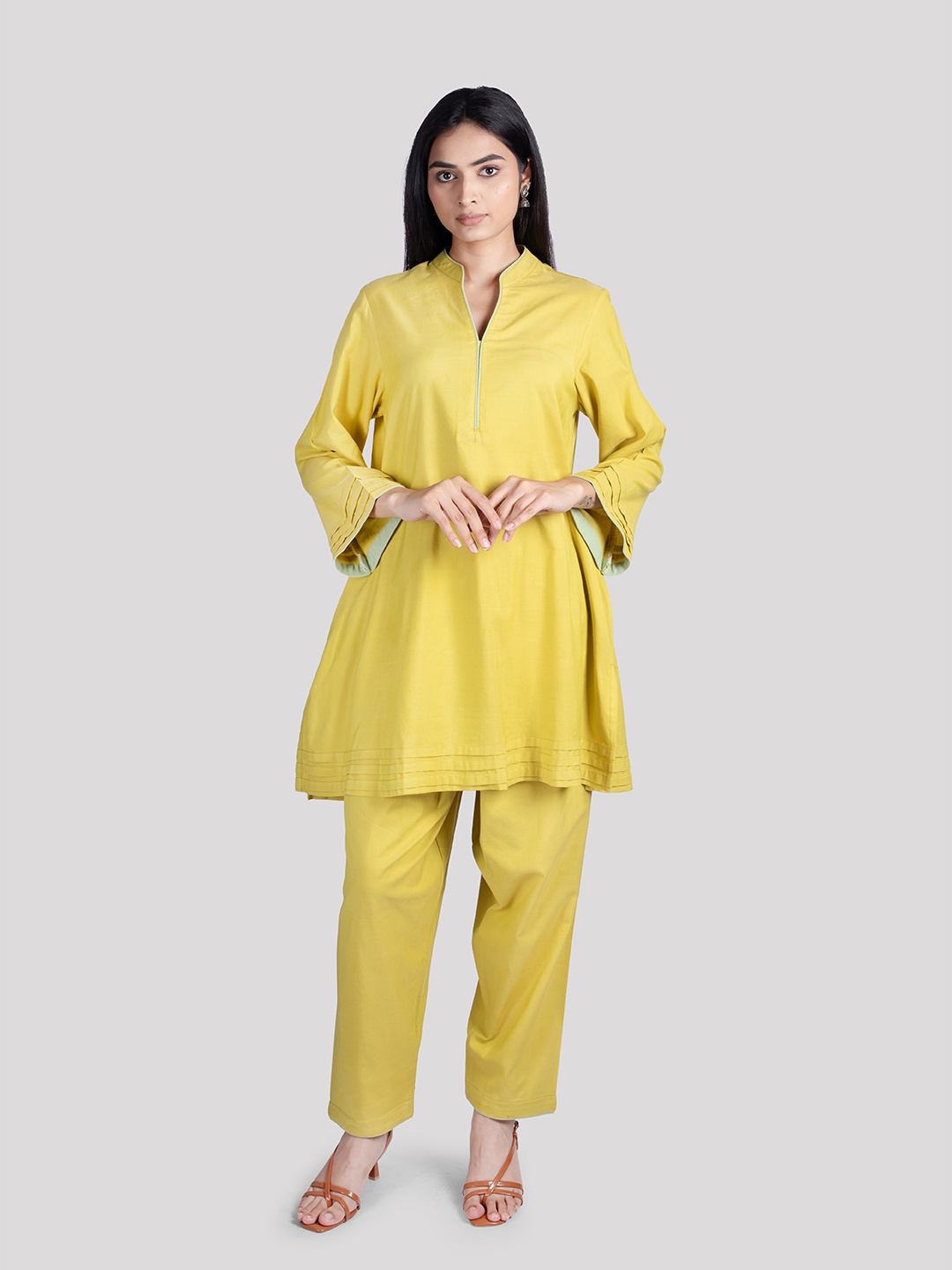 

HUE & HIDE Womens Cotton Co ord Set With Comfort Salwar, Yellow