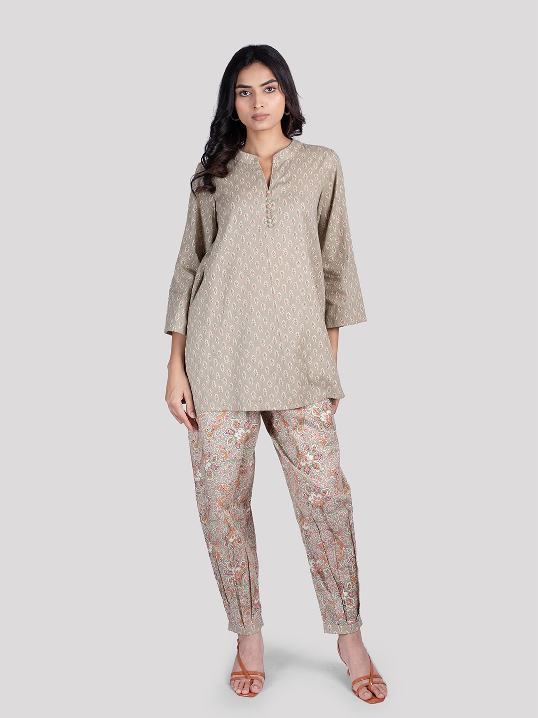 

HUE & HIDE WOMEN SOFT COTTON CO ORD SET WITH DHOTI PANTS, Grey