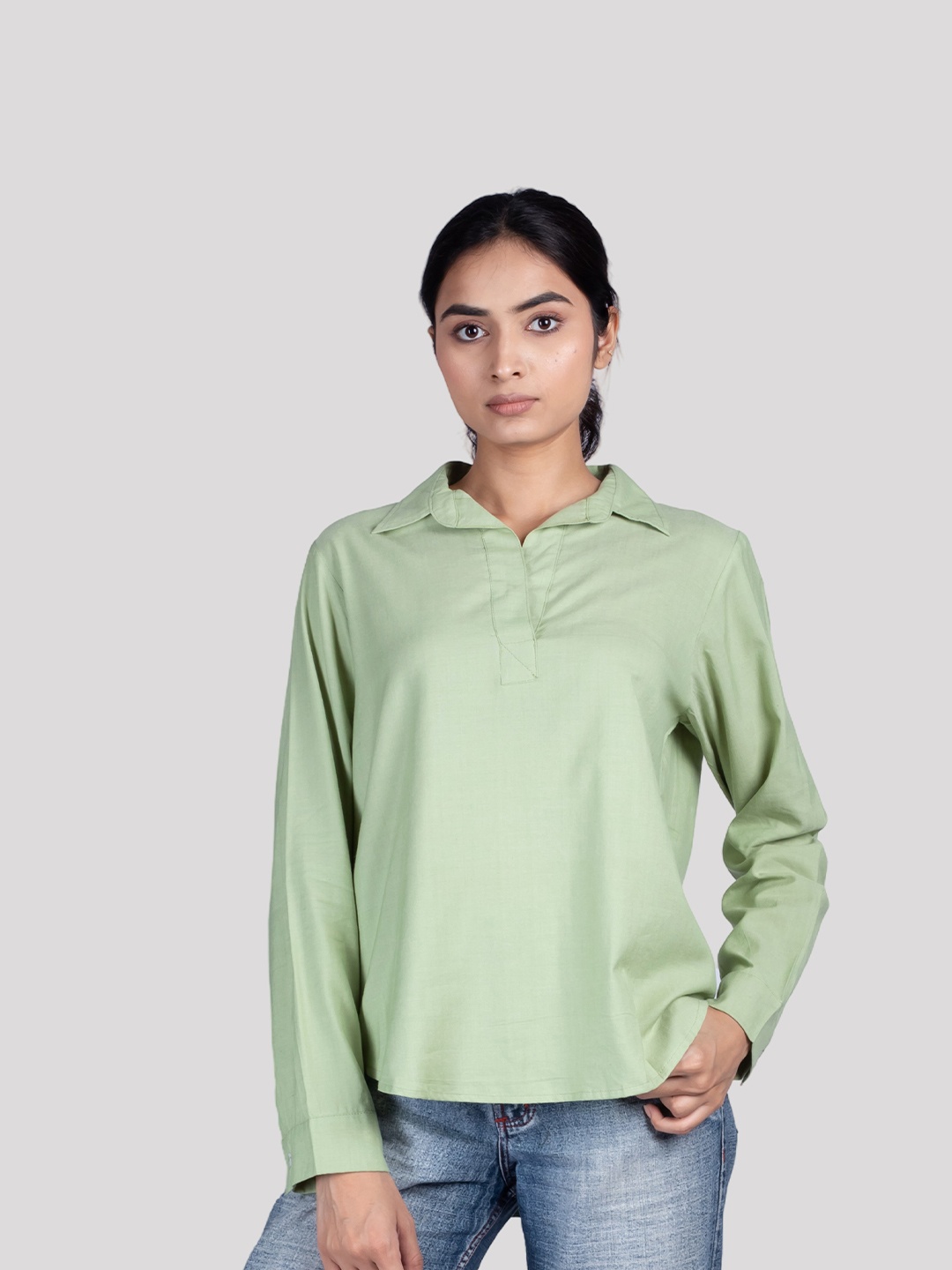 

HUE & HIDE Women Solid Modern Relaxed Fit Cotton Casual Shirt, Green