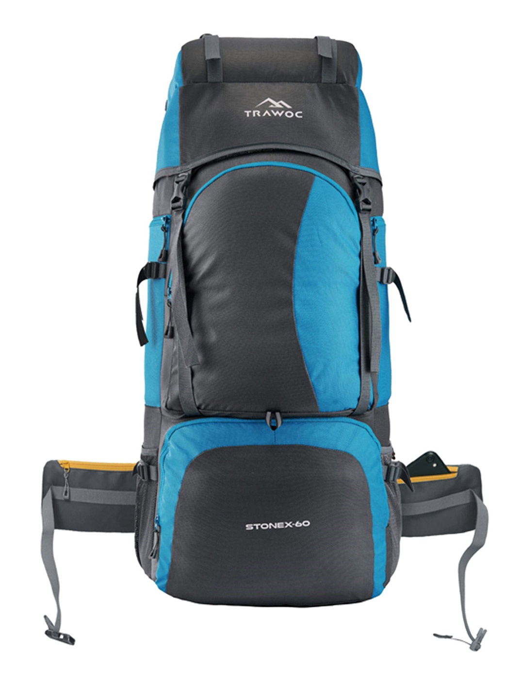 

TRAWOC Stonex 50 Litres Colourblocked Travel Rucksack, Blue