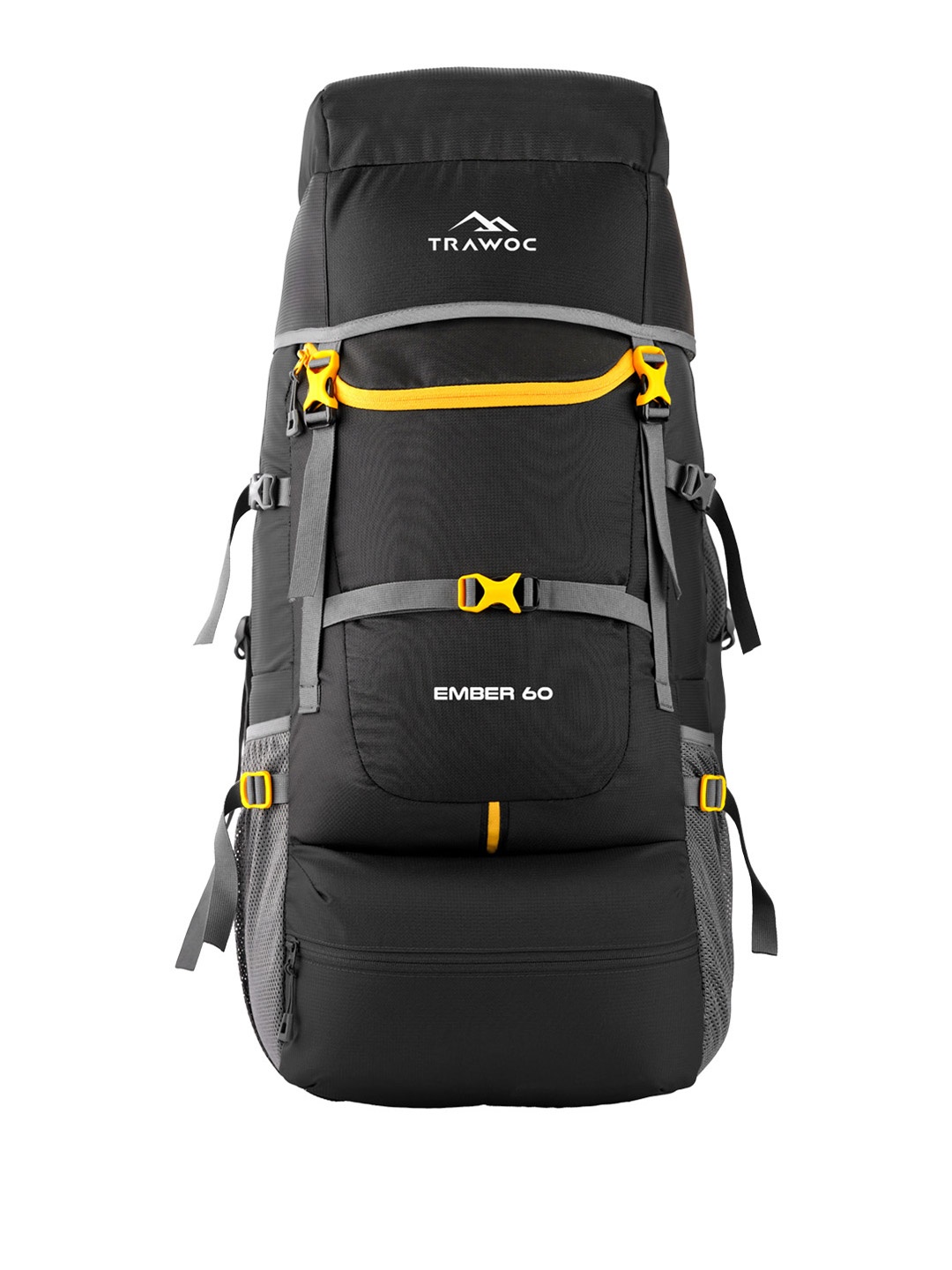 

TRAWOC EMBER Solid 60L Rucksacks For Camping Hiking Trekking, Black