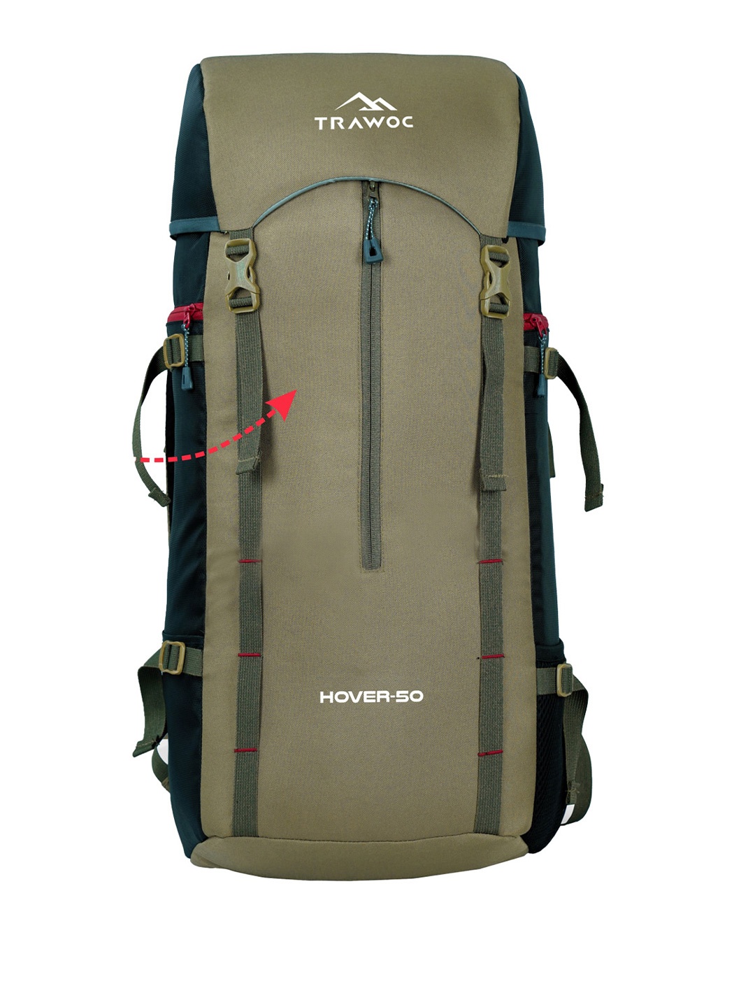 

TRAWOC HOVER Solid 50L Rucksack For Trekking Hiking & Travel, Olive