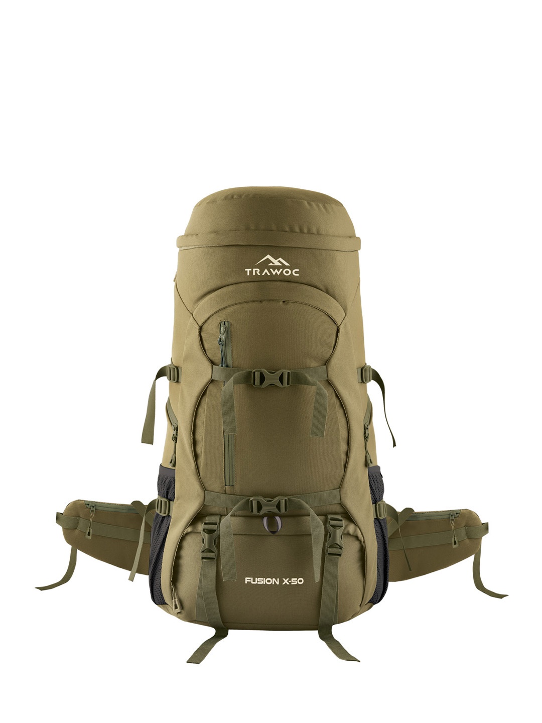 

TRAWOC FUSION X 50L Solid Rucksacks With Fiber Frame & Rain Cover For Trekking Hiking, Khaki