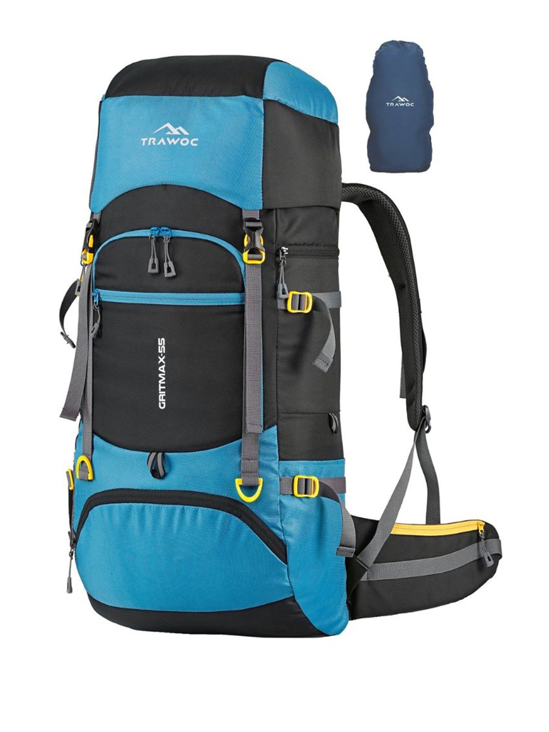 

TRAWOC GRITMAX Solid 55L Rucksack With Shoe Compartment & Dual Loading Options, Blue