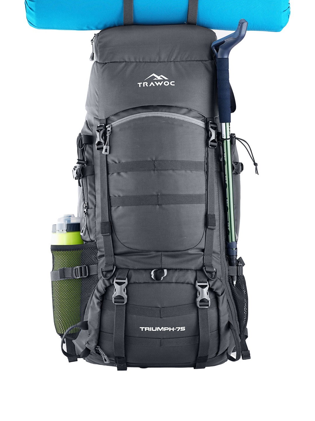 

TRAWOC TRIUMPH X Solid 75L Rucksack With Laptop Compartment Rain Cover, Grey