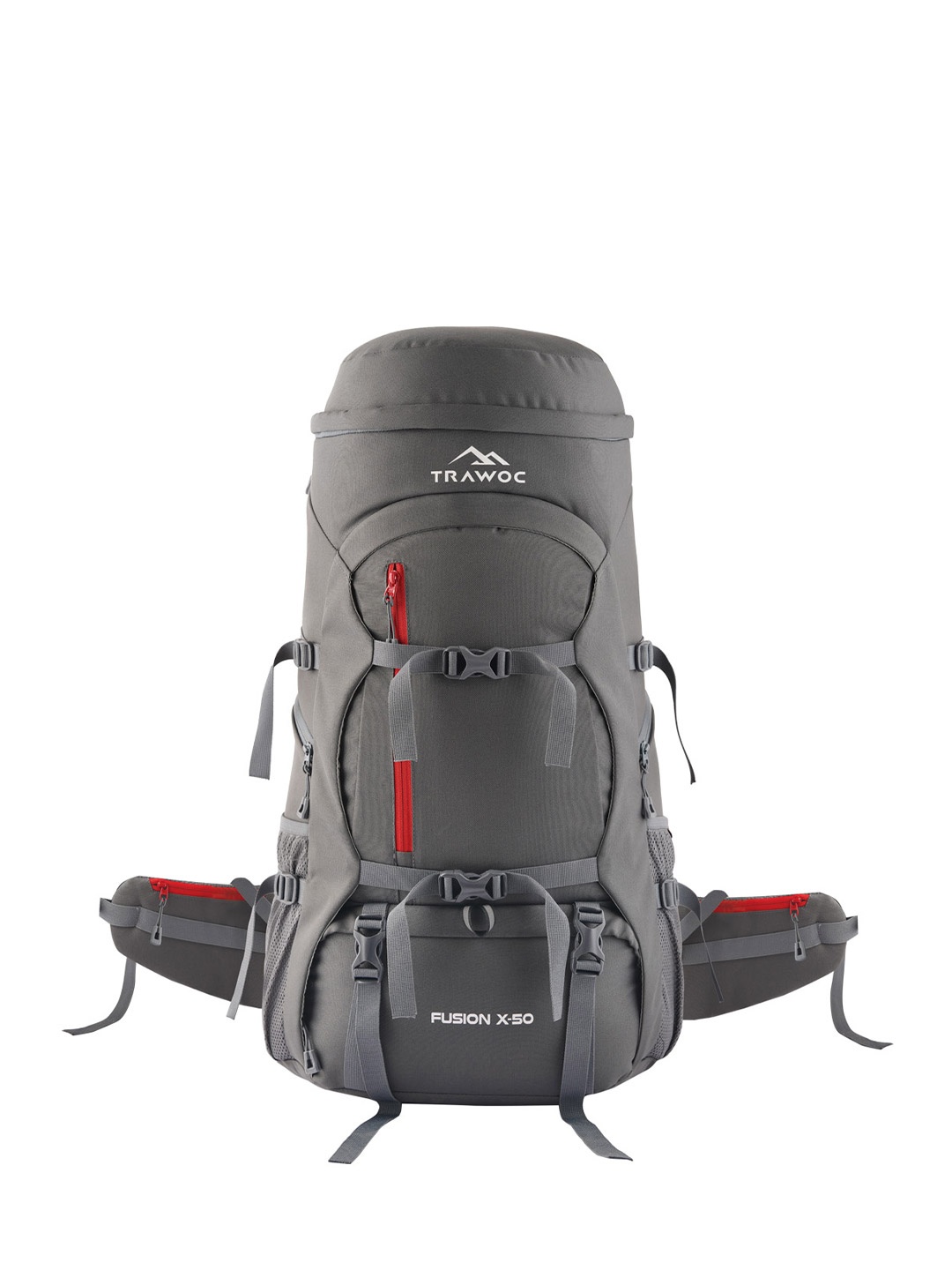

TRAWOC FUSION X 50L Solid Rucksacks With Fiber Frame & Rain Cover For Trekking Hiking, Grey