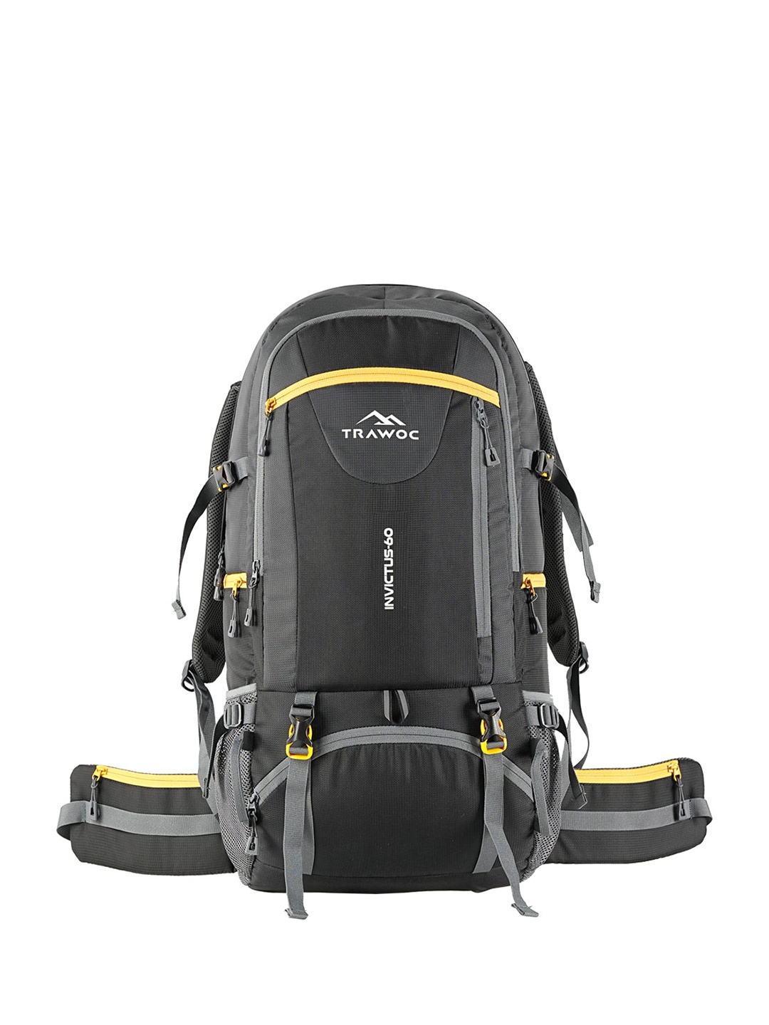 

TRAWOC INVICTUS Solid 60L Trekking Rucksack with Rain Cover & Shoe Compartment, Grey