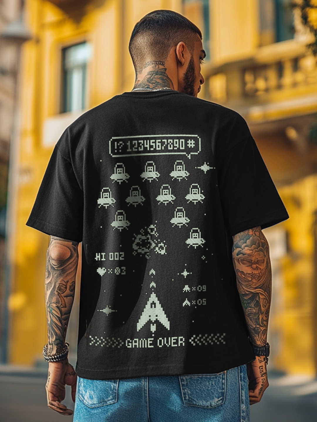 

VEIRDO Men Graphic Printed Round Neck Pure Cotton Oversized T-shirt, Black