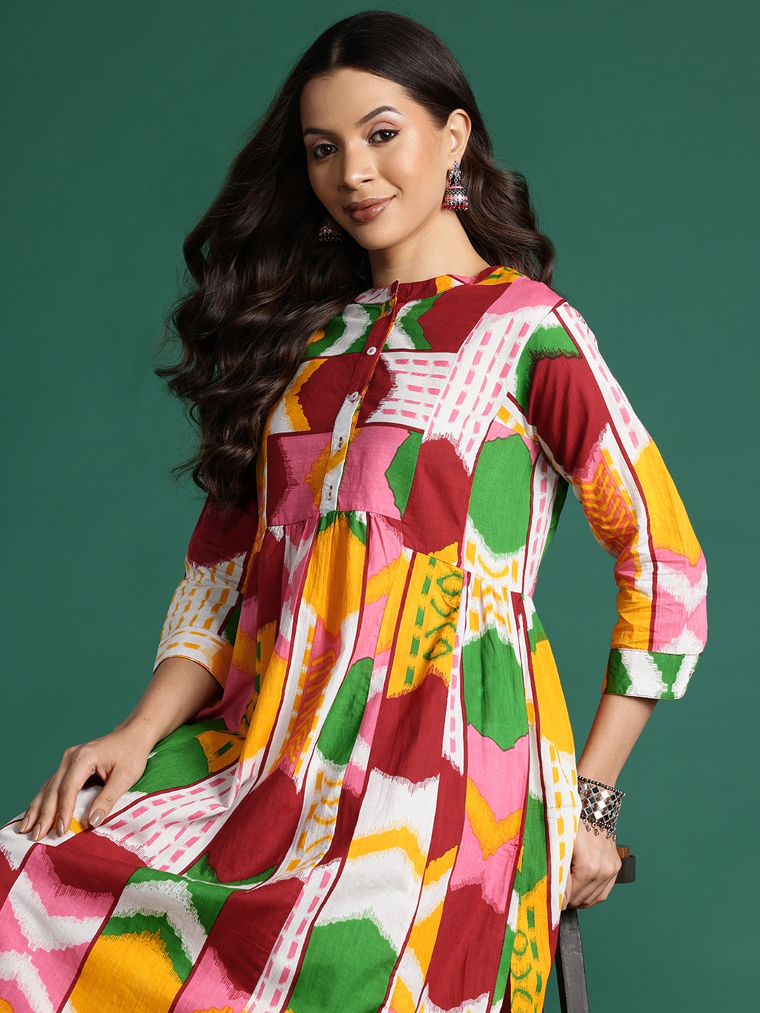 

Sangria Printed Pleated Pure Cotton Kurta with Palazzos, Multi