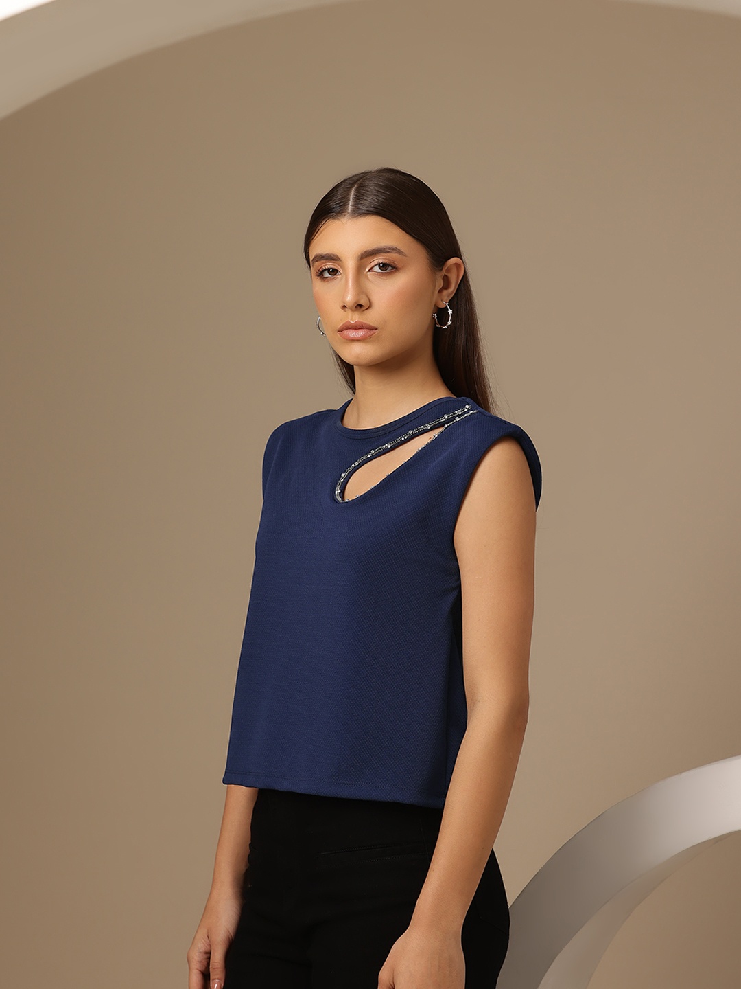 

Chemistry Cut-Out Embellished Top, Navy blue