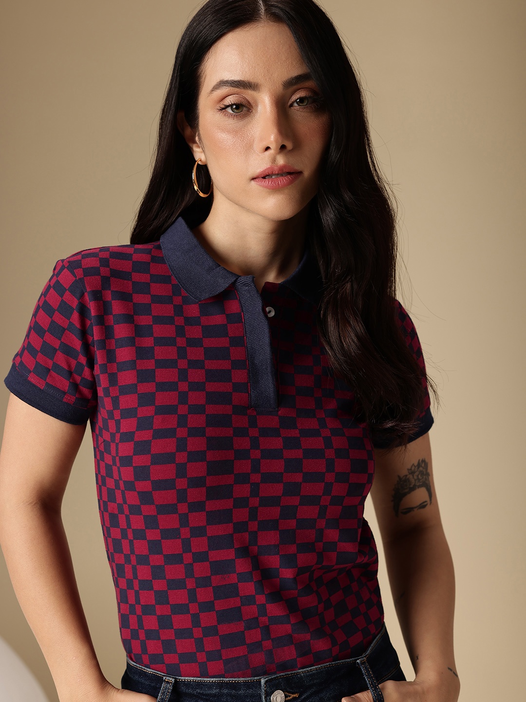 

Chemistry Checked Polo Collar T-shirt, Red