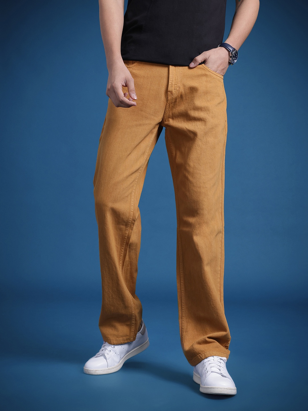 

The Roadster Life Co. Men Mid-Rise Pure Cotton Straight Fit Jeans, Mustard