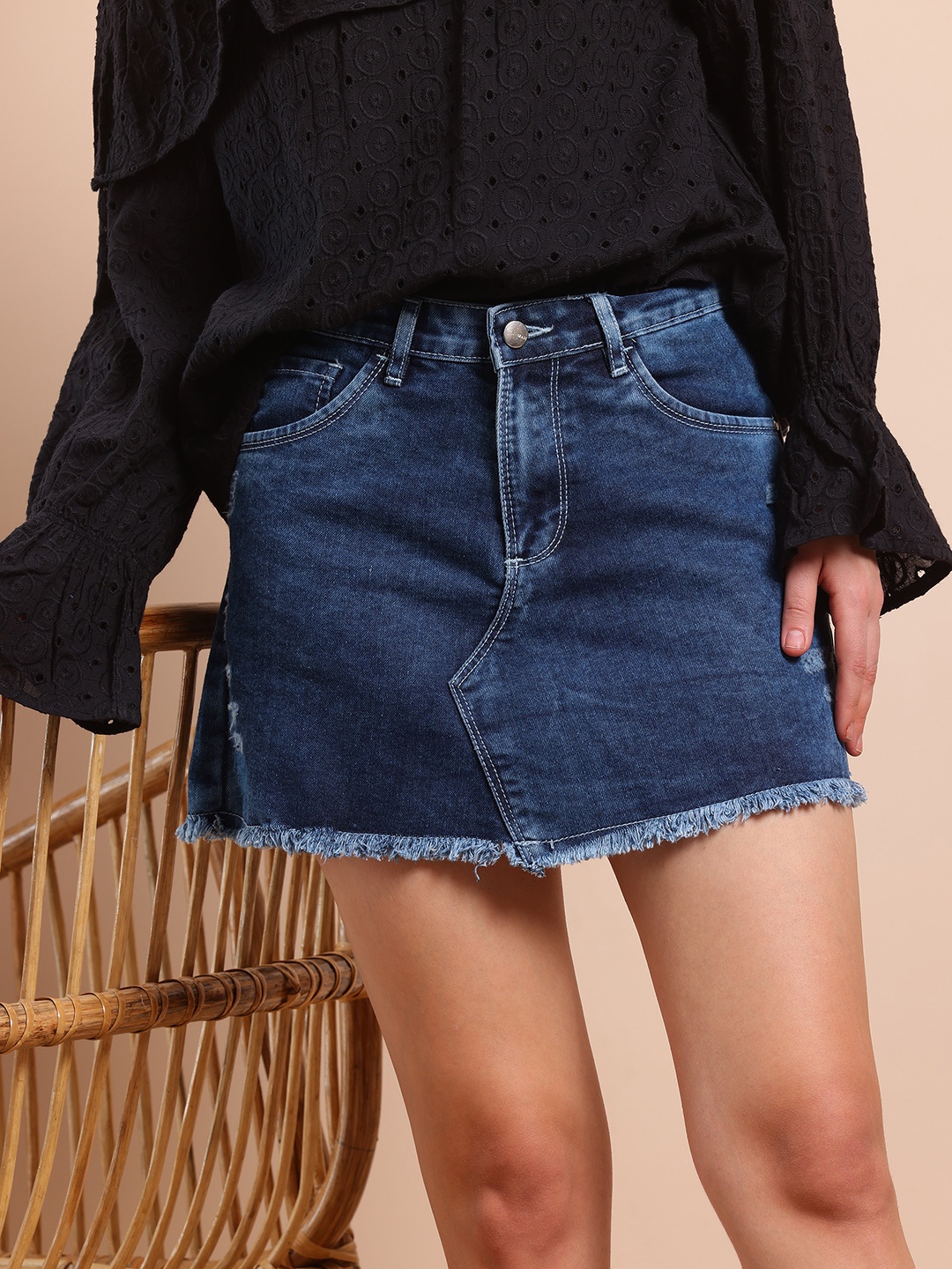 

Mast & Harbour Frayed Hem Denim Mini Skirt, Blue
