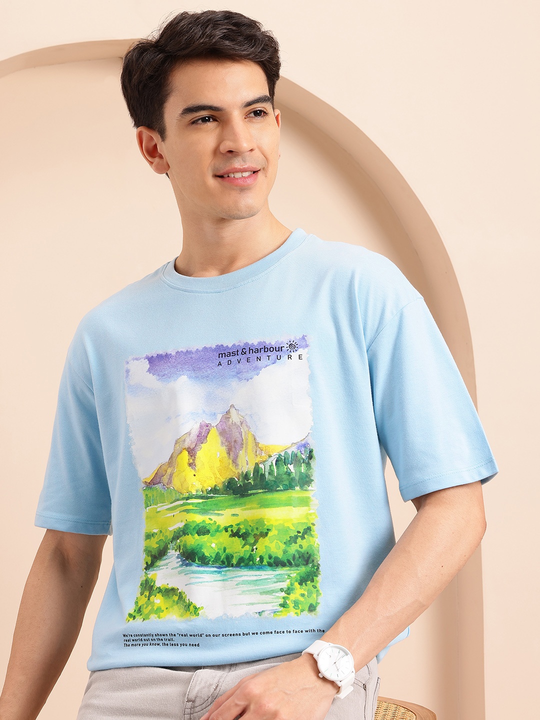 

Mast & Harbour Men Printed Relaxed Fit T-shirt, Blue