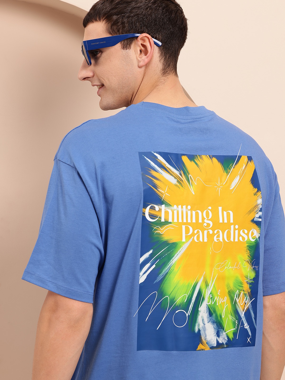 

Mast & Harbour Men Floral Printed Oversized T-shirt, Blue