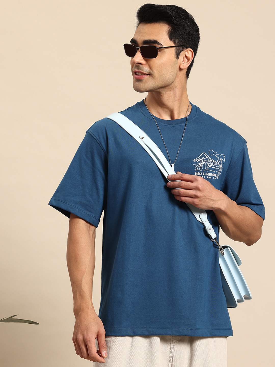 

Mast & Harbour Printed-Detail Relaxed T-shirt, Teal