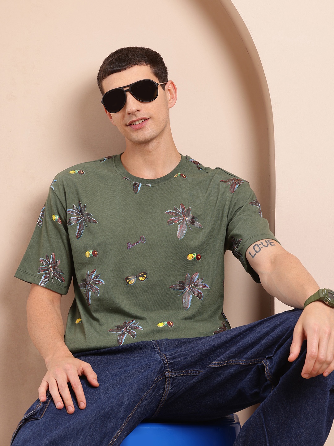 

Mast & Harbour Floral Printed Tropical T-shirt, Green