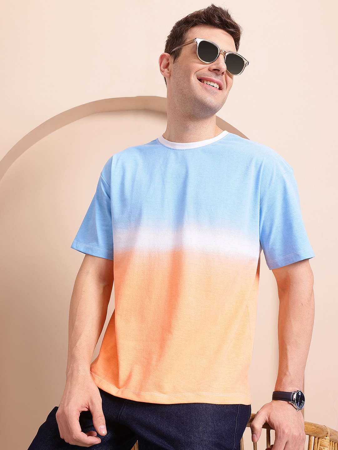 

Mast & Harbour Colourblocked Ombre Relaxed T-shirt, Blue