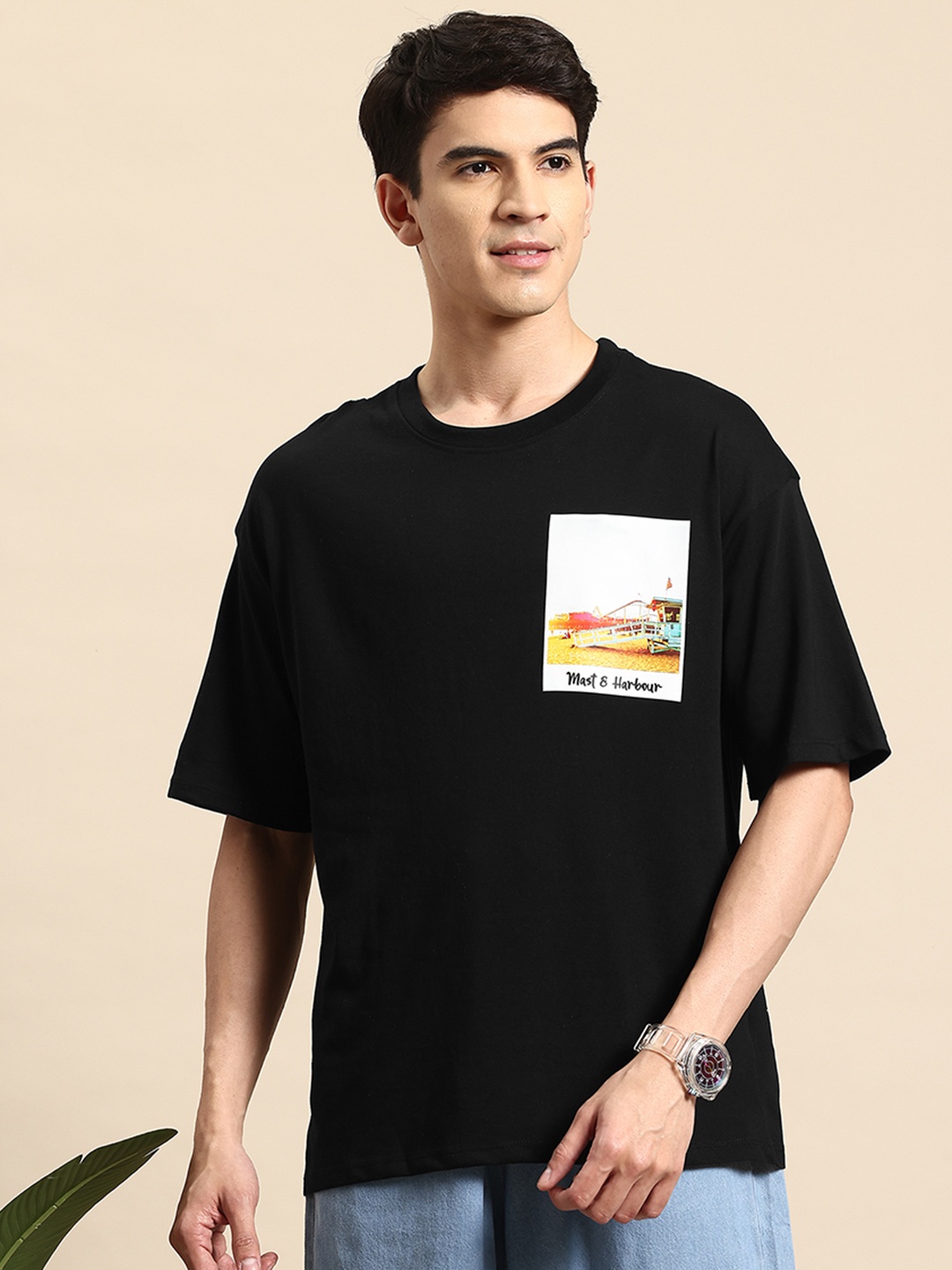 

Mast & Harbour Printed Oversized T-shirt, Black