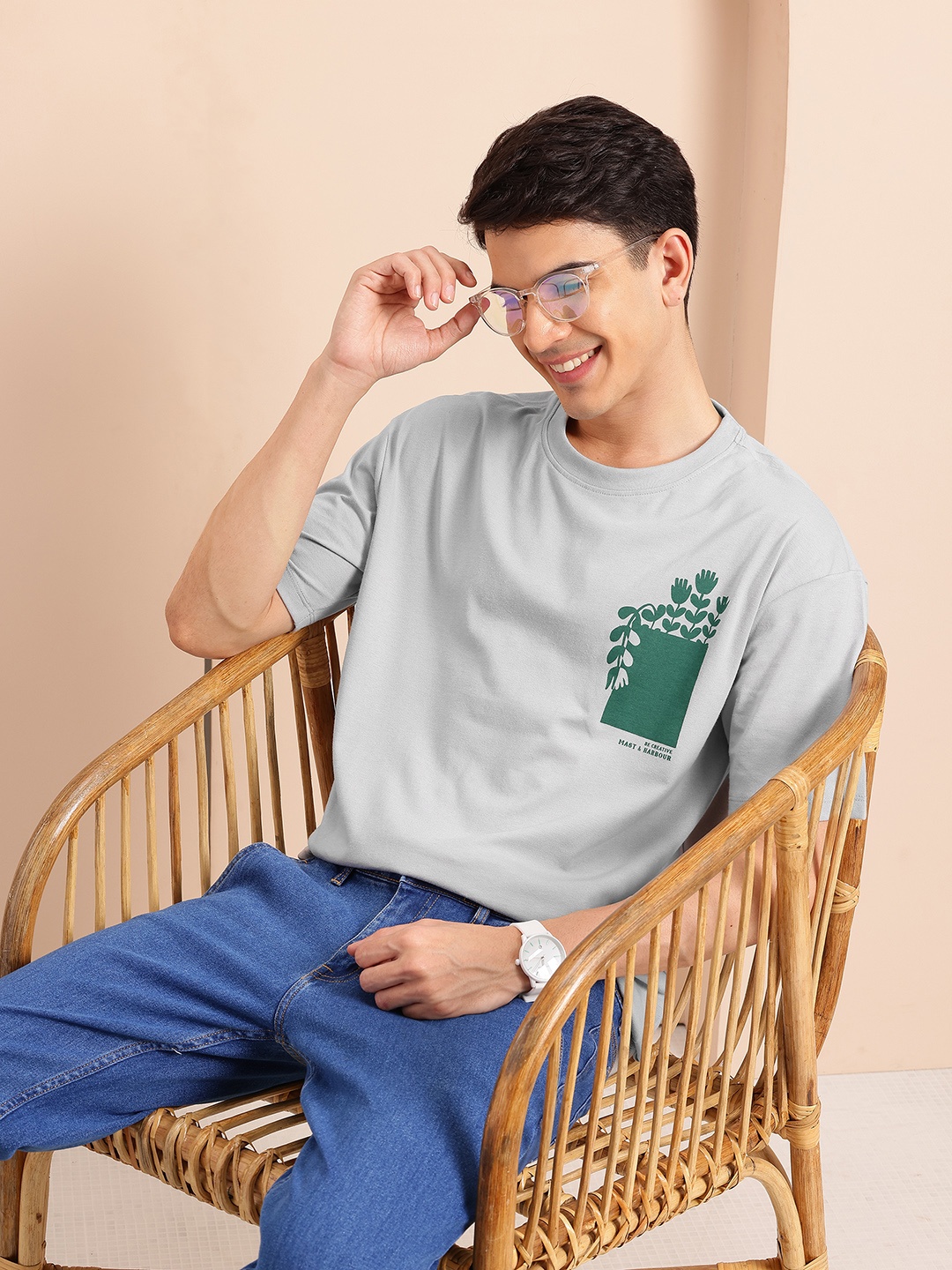 

Mast & Harbour Men Printed Relaxed Fit T-shirt, Grey