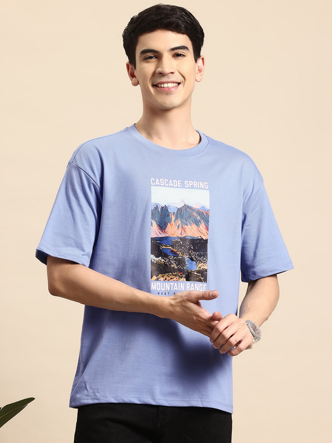 

Mast & Harbour Printed Relaxed Fit T-shirt, Blue