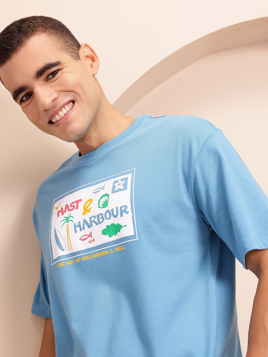 

Mast & Harbour Men Typography Printed Relaxed Fit T-shirt, Blue