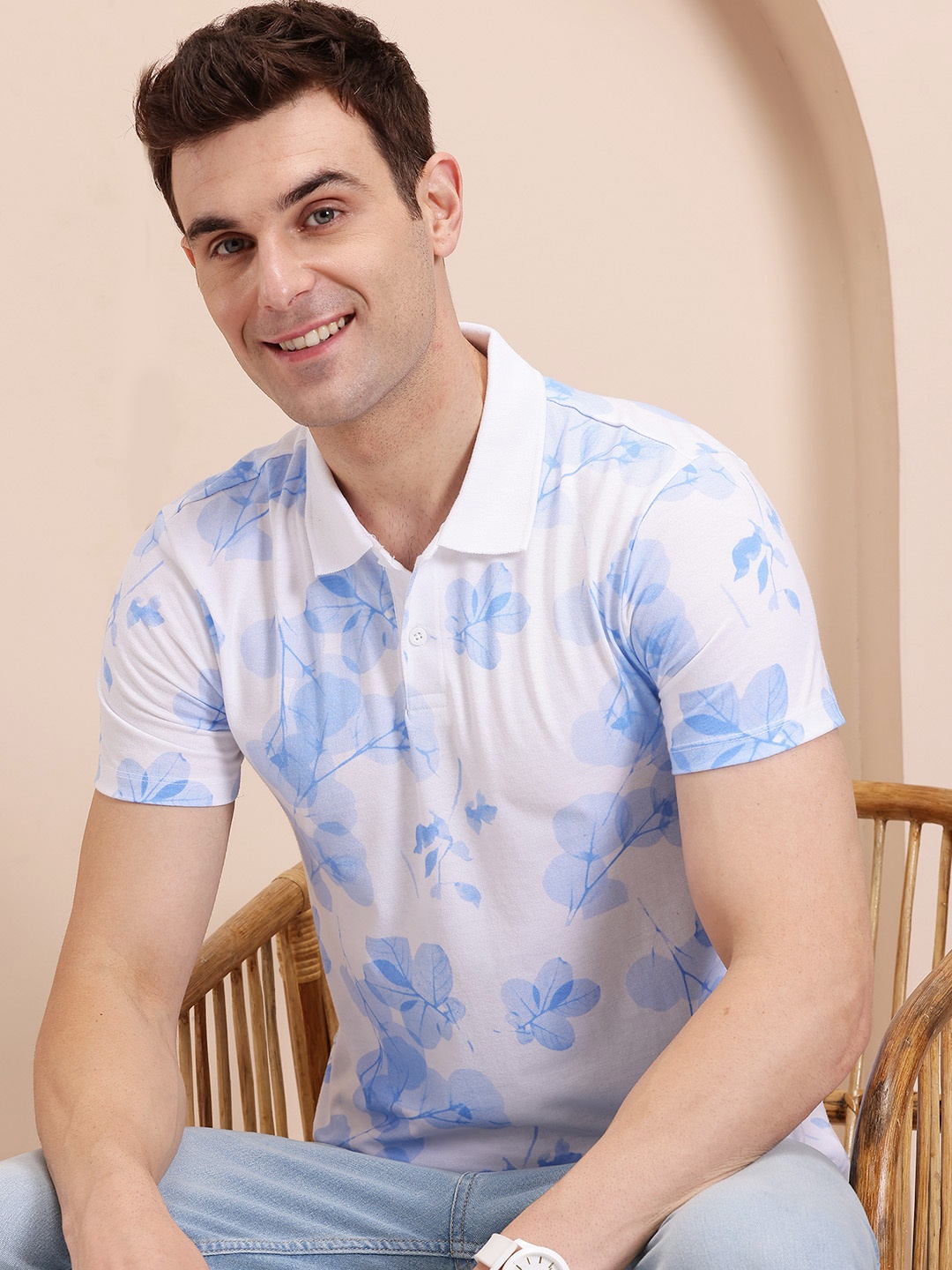 

Mast & Harbour Floral Printed Polo Collar T-shirt, White